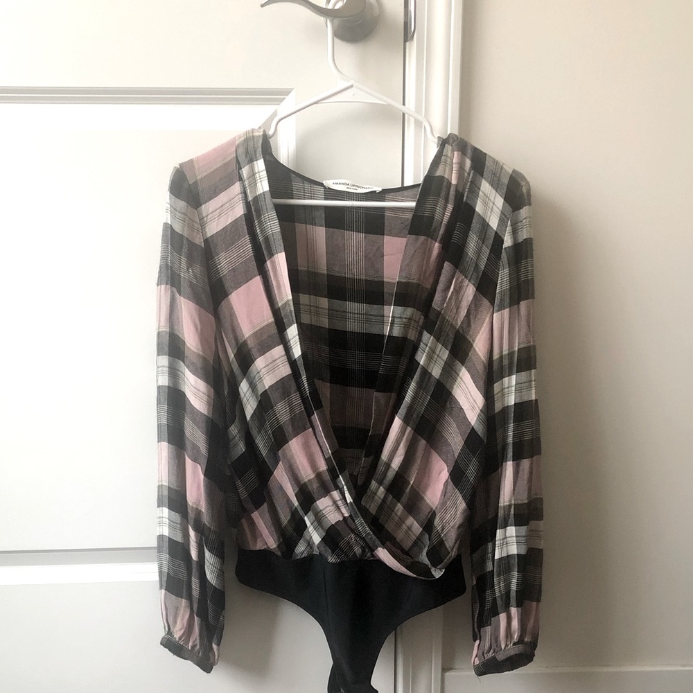 Amanda Uprichard plaid surplice bodysuit